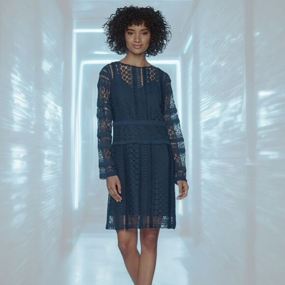SAM EDELMAN | Blue Lace Long Sleeve Dress Size 4 - Picture 1 of 9